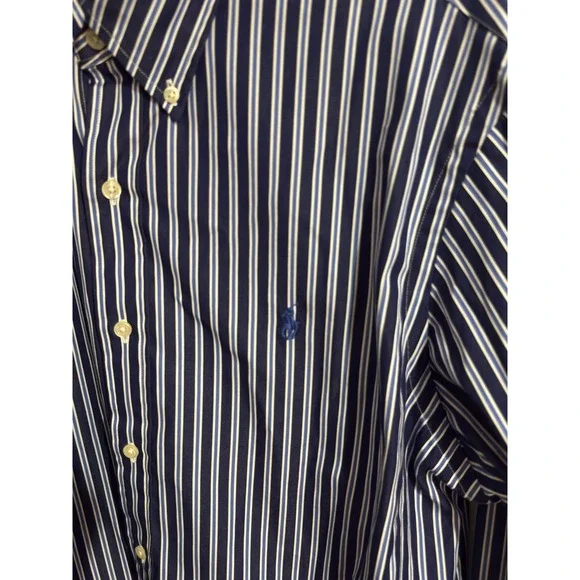 Ralph Lauren Button Down Shirt Mens Large Navy Blue White Striped  Long Sleeve - Picture 4 of 7